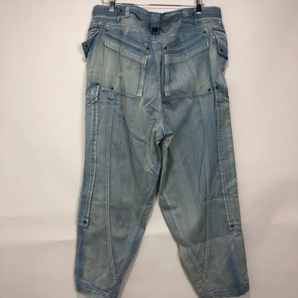 Free People The Cargo Utility Pant Jean Pockets Tie Oversize Fade Blue L - Picture 4 of 7